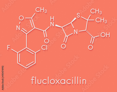 Flucloxacillin (floxacillin) antibiotic drug molecule. Skeletal formula. photo