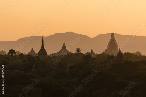 Ancient Temple in the Archaeological Park in Bagan at sunset  Myanmar
