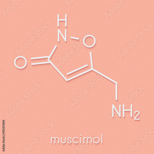 Muscimol (agarin, pantherine) molecule. Main psychoactive component of fly agaric (Amanita muscaria). Skeletal formula. photo