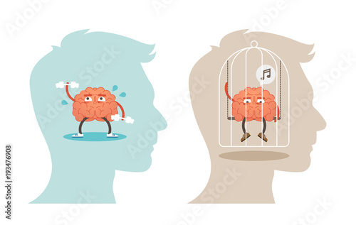 Mental Health concept vector illustration with brain. 