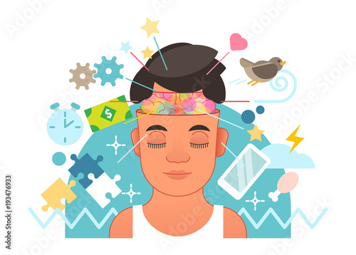 Psychology concept vector illustration with persons mind expressions.  