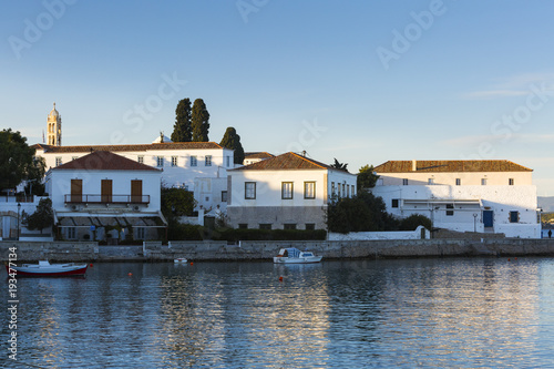 View of traditional architecture in Spetses village, Greece. 