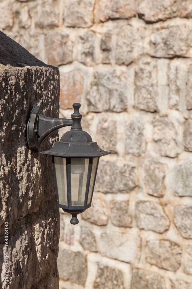Lantern in the street of the old town in Montenegro 