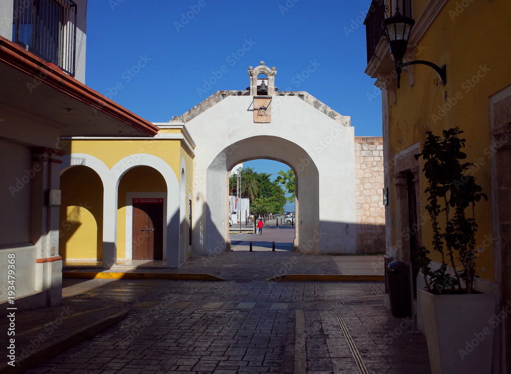 The entrance gateway to the walled city of Campeche in Mexico