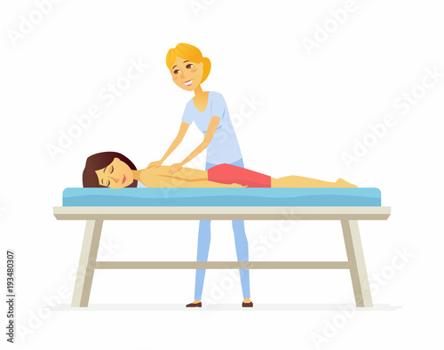 Young woman on a massage session - cartoon people character isolated illustration