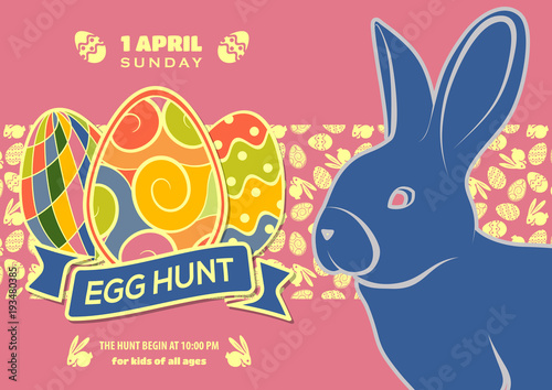 Easter egg hunt poster, invitation, leaflet template design. Vector Illustration.