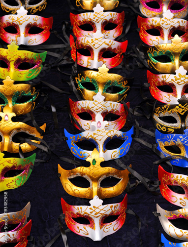 Fotografi Carnival masks in Cadiz, shop on the street, Spain