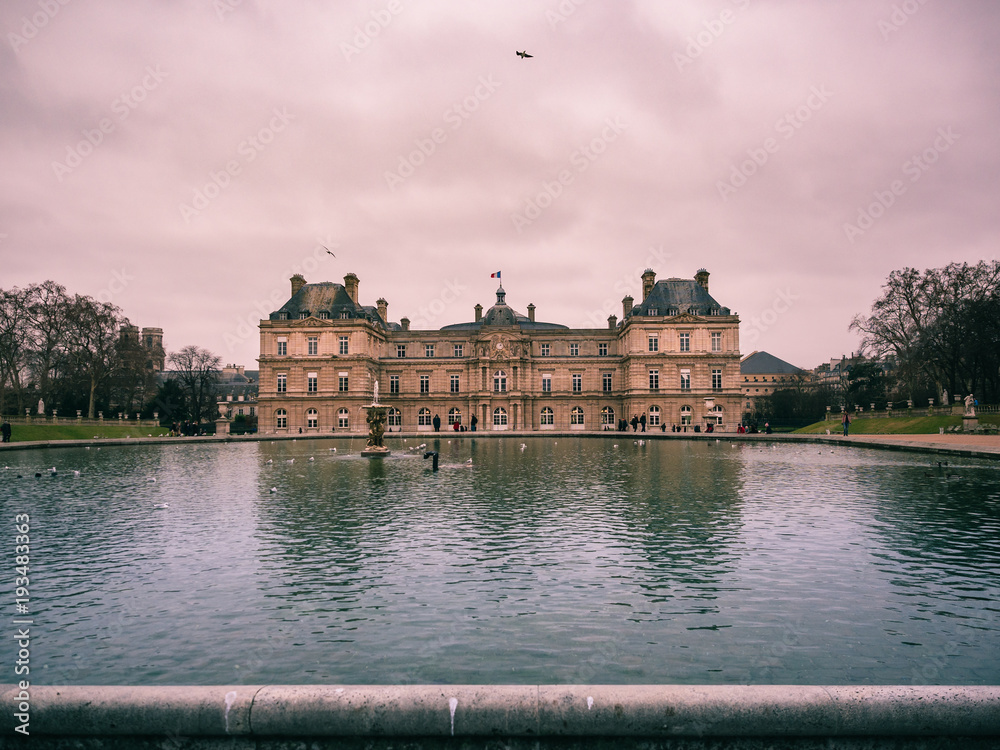 View of the Luxembourg palace, inside the public garden of Luxembourgh, one of the largest in Paris. View of the Luxembourg palace, inside the public garden of Luxembourgh, one of the largest in Paris.