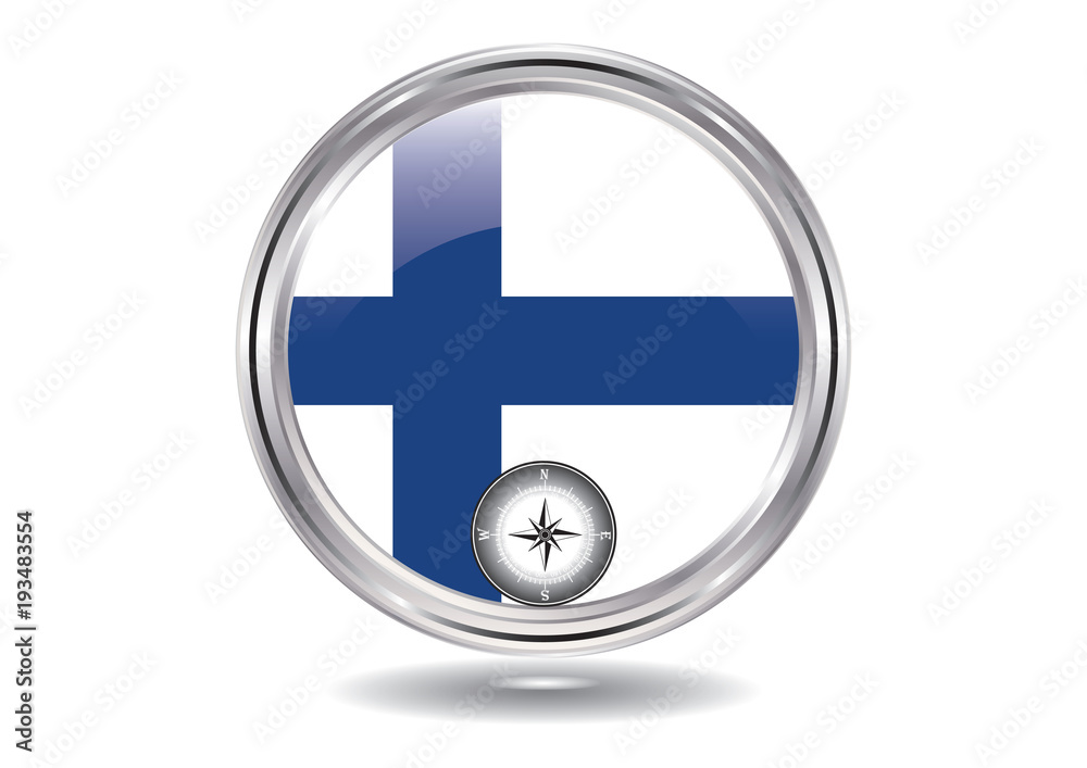 Finland flag - Chromed round icon, - compass - isolated on white background - illustration Vector Finland flag - Chromed round icon, - compass - isolated on white background - illustration Vector