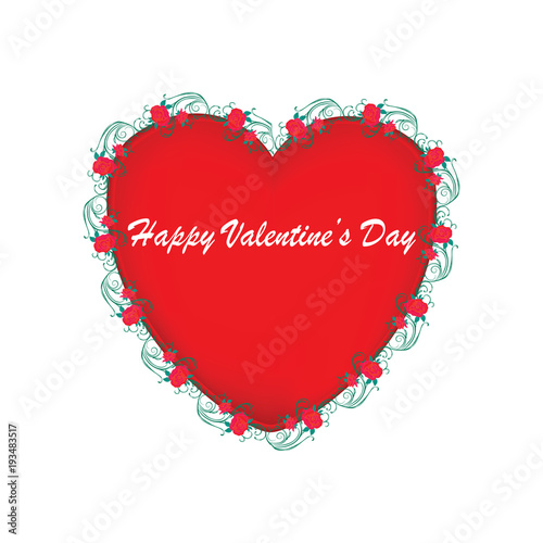 Valentines Day - Heart in a frame of red roses with openwork leaves - isolated on a white background - vector illustration