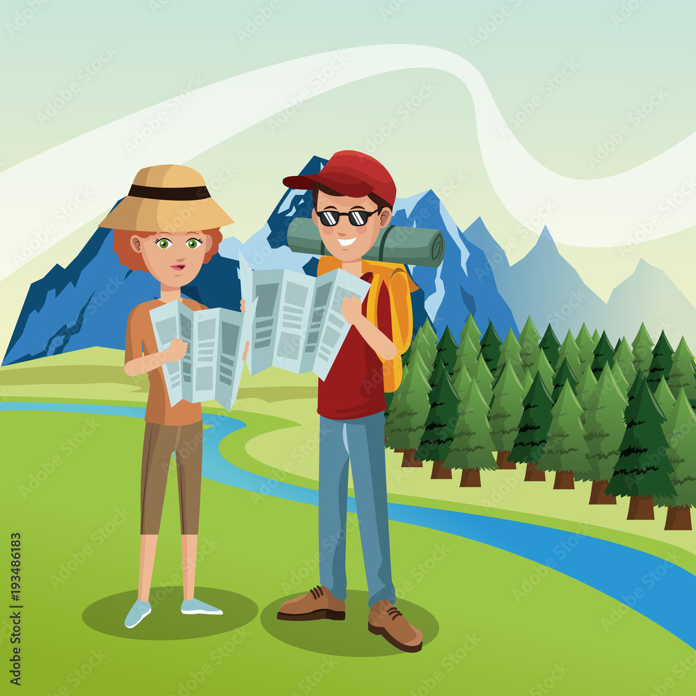 Tourist in the mountains cartoon vector illustration grapic design Tourist in the mountains cartoon vector illustration grapic design