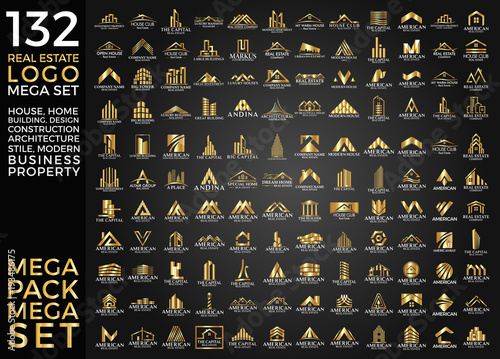 Mega Set and Big Group, Real Estate, Building and Construction Logo Vector Design Eps 10