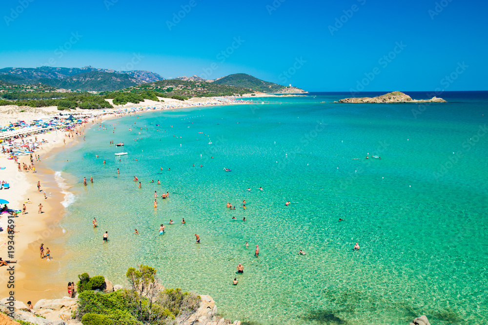 Panorama of Chia coast, Sardinia, Italy.