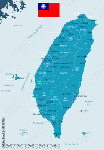 Taiwan - map and flag - Detailed Vector Illustration