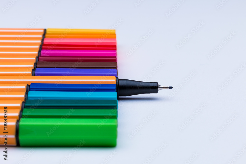 Multicolored Pens Line Up Stock Photo - Download Image Now