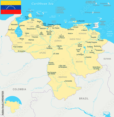 Venezuela  Map - Detailed Vector Illustration