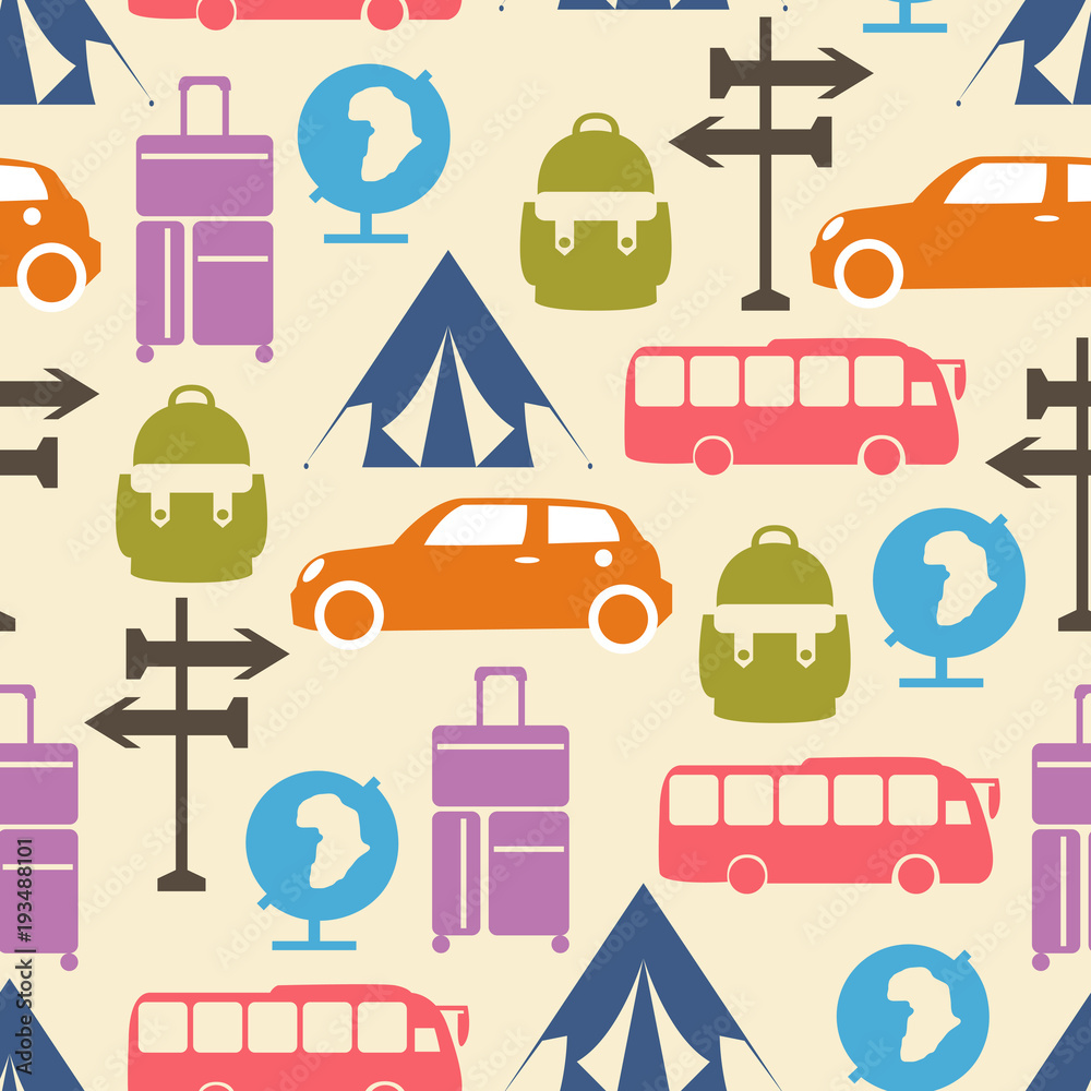 Vector travel seamless pattern with graphic flat elements Vector travel seamless pattern with graphic flat elements