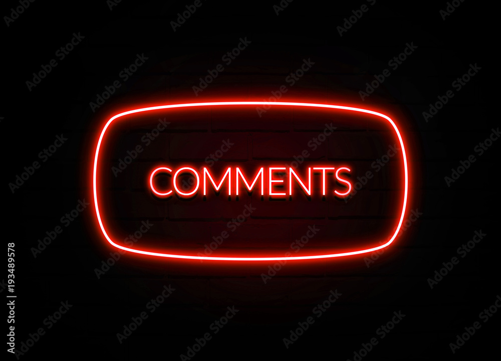 Comments neon sign on brick wall background. Comments neon sign on brick wall background.