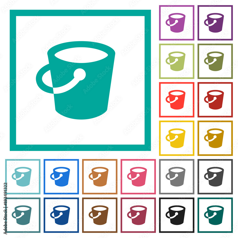Bucket flat color icons with quadrant frames Bucket flat color icons with quadrant frames