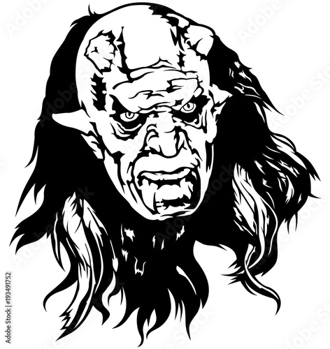 Satan Head - Black and White Devil Illustration, Vector