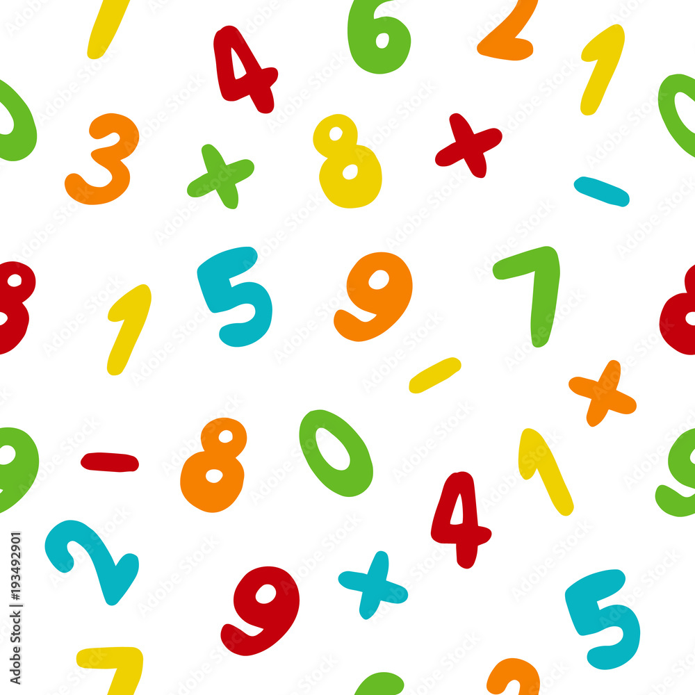 Vector seamless pattern with hand drawn colorful numbers
