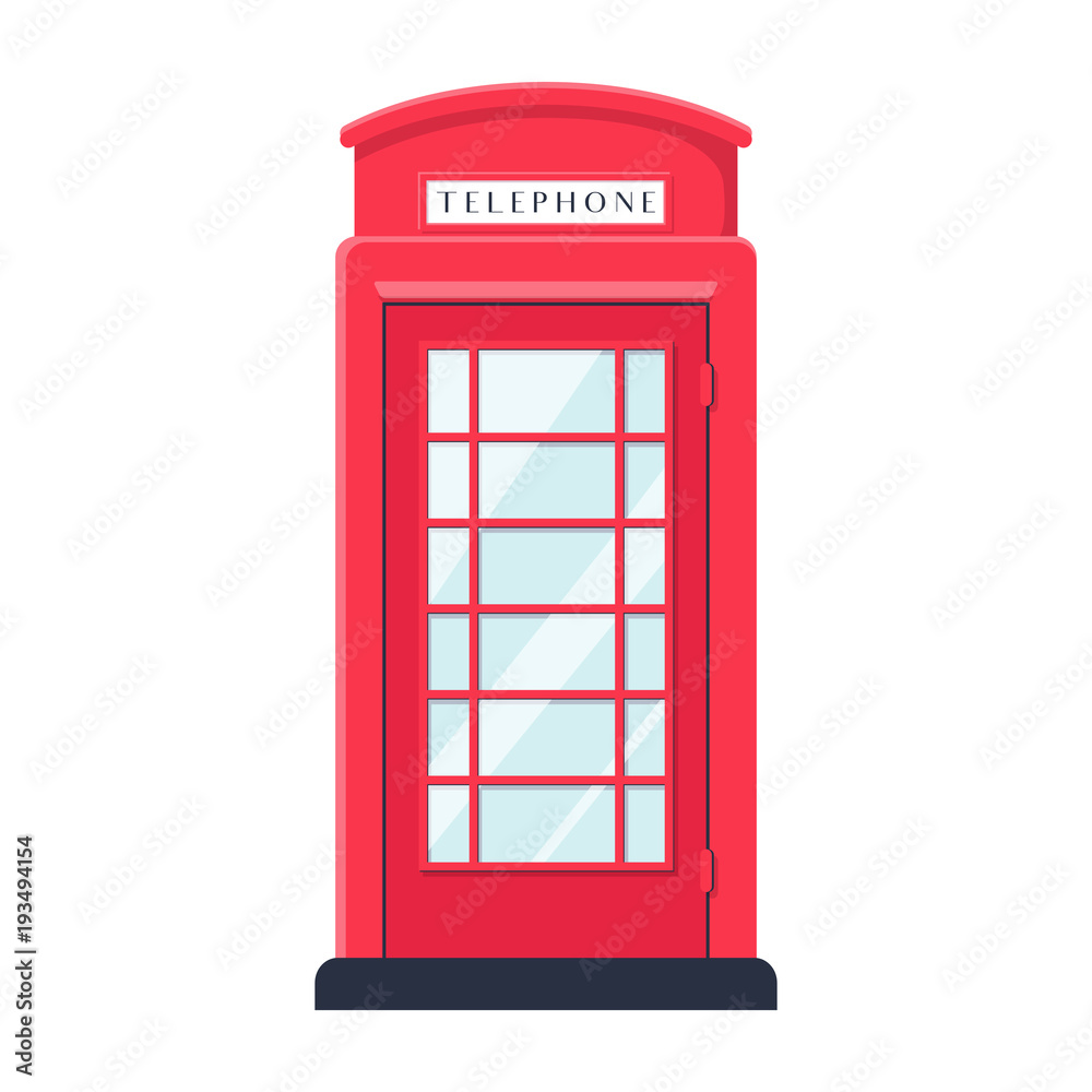 Realistic flat style Detailed Red London Street Phone Booth Isolated on White Background. Realistic flat style Detailed Red London Street Phone Booth Isolated on White Background.