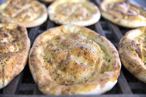Ramadan Pita (Ramazan Pidesi) Traditional Turkish bread for holy month Ramadan.