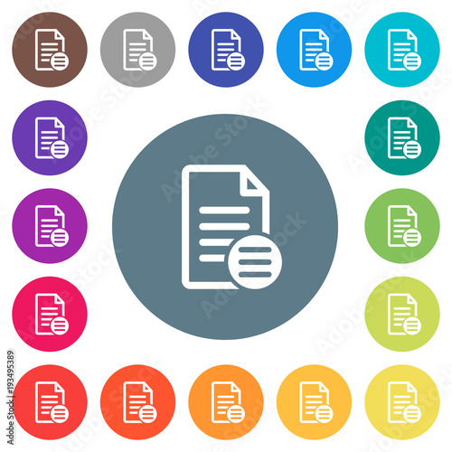 Document options flat white icons on round color backgrounds
