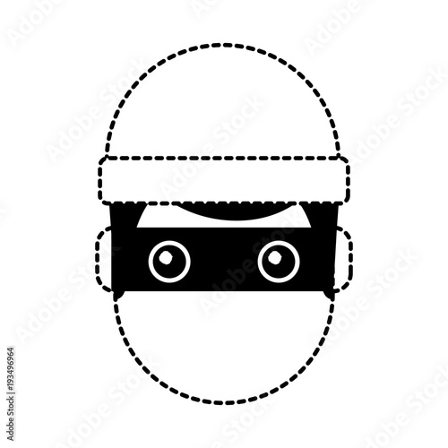 hacker man face with mask and cap cartoon vector illustration dotted line graphic