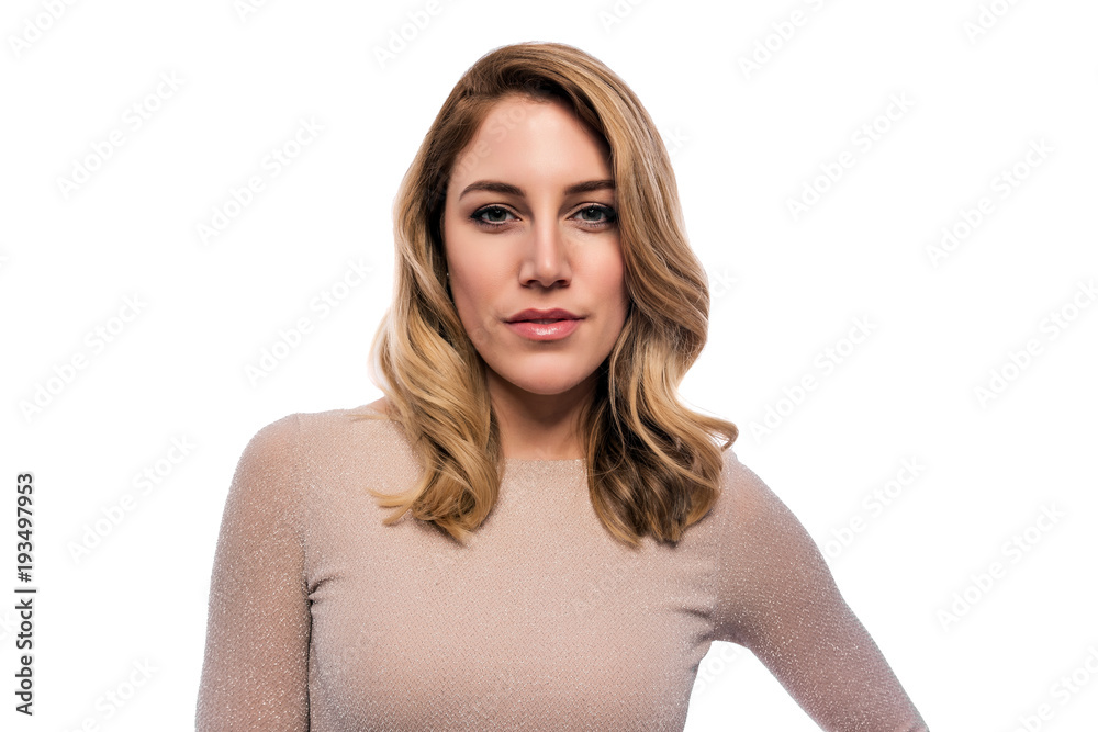 Attractive blond young woman. Portrait of a beautiful woman on a white background. Attractive blond young woman. Portrait of a beautiful woman on a white background.