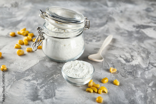 Canvas Print Bowl and jar with corn starch on table