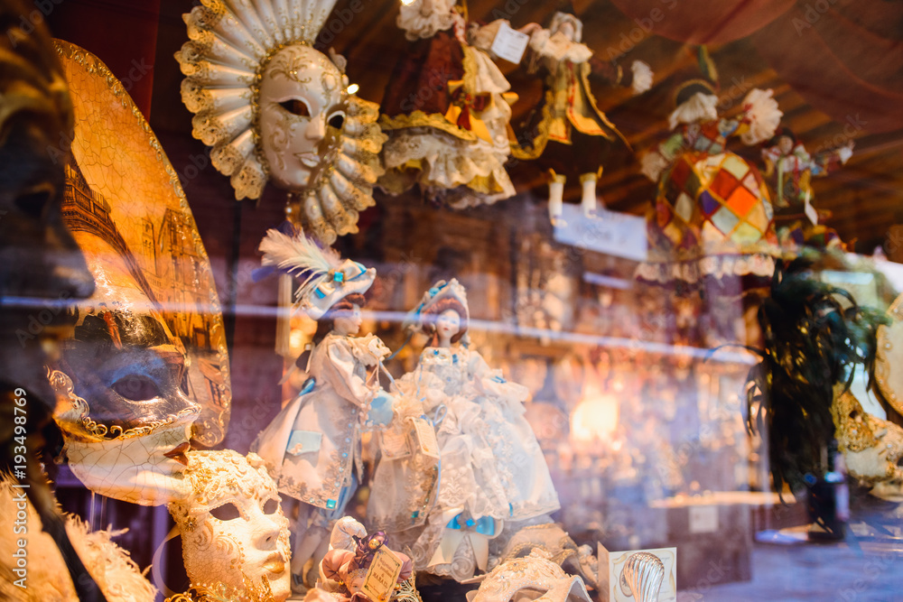 The venetian mask in the window of a souvenir shop in Venice, Italy