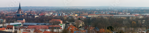 Panorama of the city of Bitterfeld, known from the chemical park Bitterfeld-Wolfen and the Goitzsche See, which originated from an open-cast lignite mine.