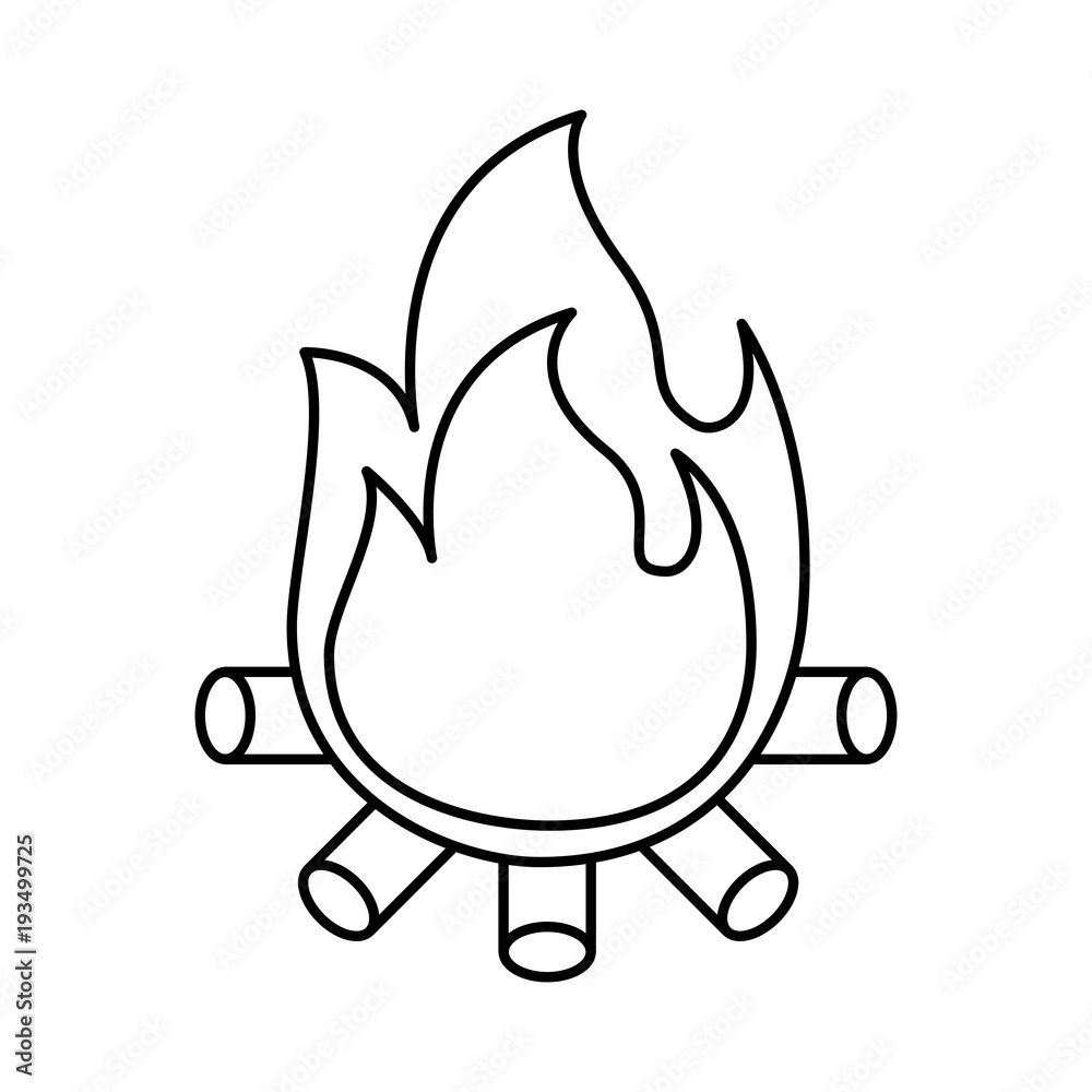 burning bonfire flame with wooden sticks vector illustration outline graphic burning bonfire flame with wooden sticks vector illustration outline graphic