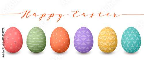 Happy Easter eggs. Set of whtie Easter eggs with different simple textures on white background.