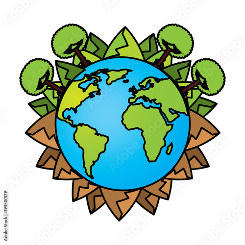 world planet dessert mountains and forest trees vector illustration