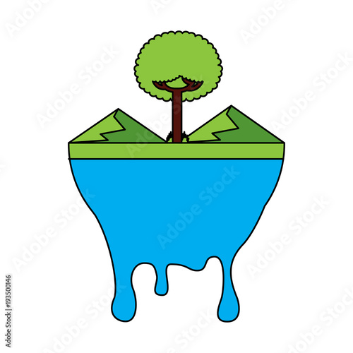 leafy tree mountains melted landscape warning vector illustration