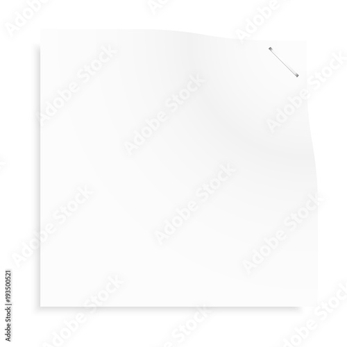 Realistic vector post it blank white sticker paper with staple