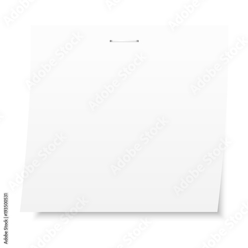 Realistic vector post it blank white sticker paper with staple