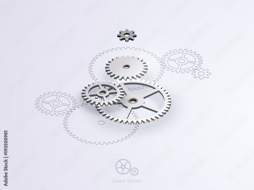 3d gear mechanism. Abstract vector illustration. Machine building drawing. Abstract background.