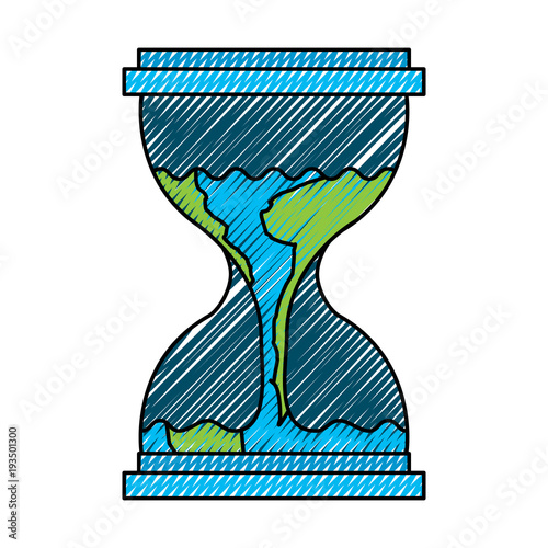 hourglass with a earth globe flowing melting vector illustration drawing graphic
