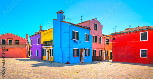 Venice landmark, Burano island square and colorful houses, Italy © stevanzz