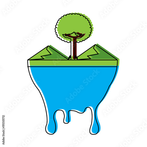 leafy tree mountains melted landscape warning vector illustration