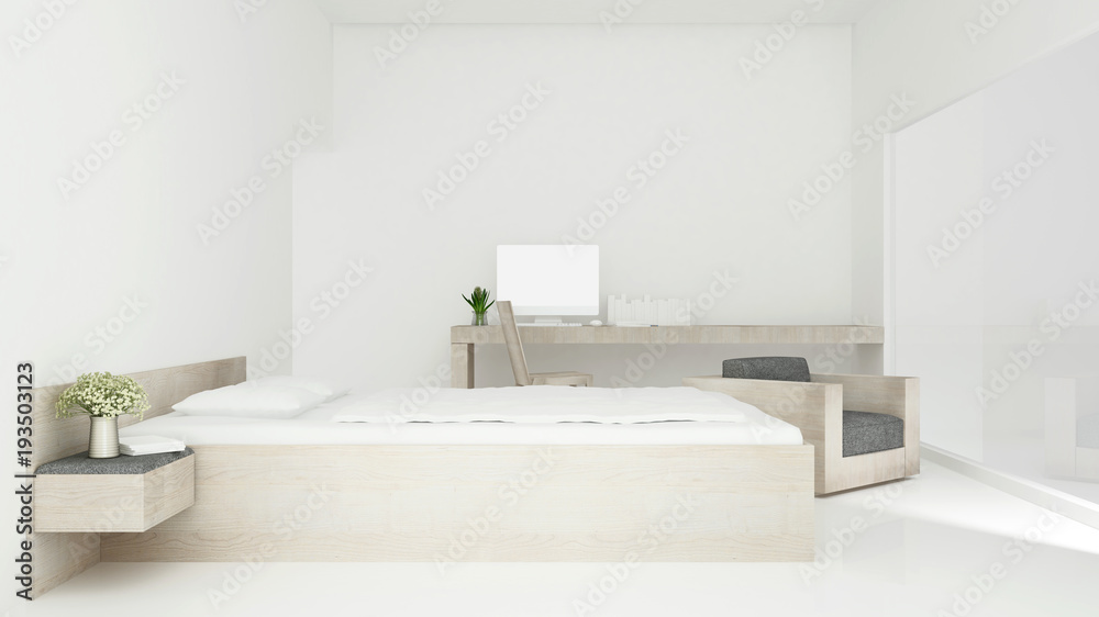 bedroom and workplace in home or hotel - Interior simple design - 3D Rendering bedroom and workplace in home or hotel - Interior simple design - 3D Rendering