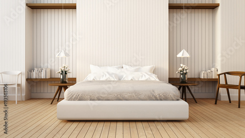 
Loft and modern bedroom in white / 3D render image photo