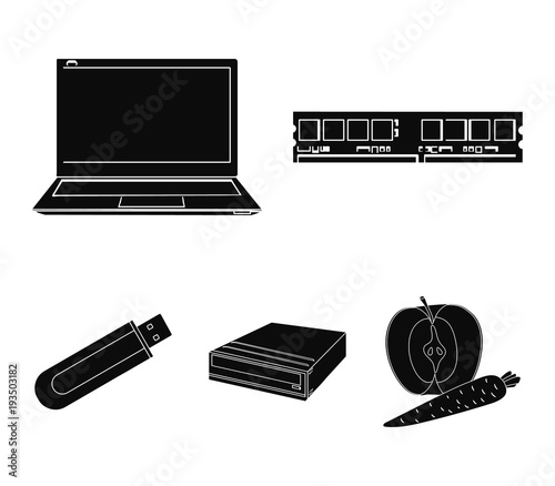 Flash drive, laptop, memory card.Personal computer set collection icons in black style vector symbol stock illustration web.