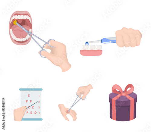 Dental care, wound treatment and other web icon in cartoon style.oral treatment, eyesight testing icons in set collection.