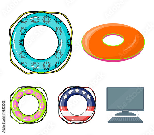 Multicolored swimming circle cartoon icons in set collection for design. Different lifebuoys vector symbol stock web illustration.