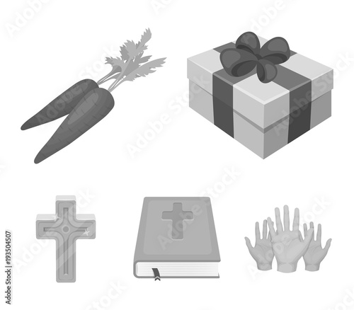 Cross, bible, gift and carrots.Easter set collection icons in monochrome style vector symbol stock illustration web. photo