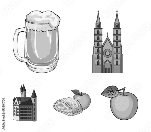 Country Germany monochrome icons in set collection for design. Germany and landmark vector symbol stock web illustration.